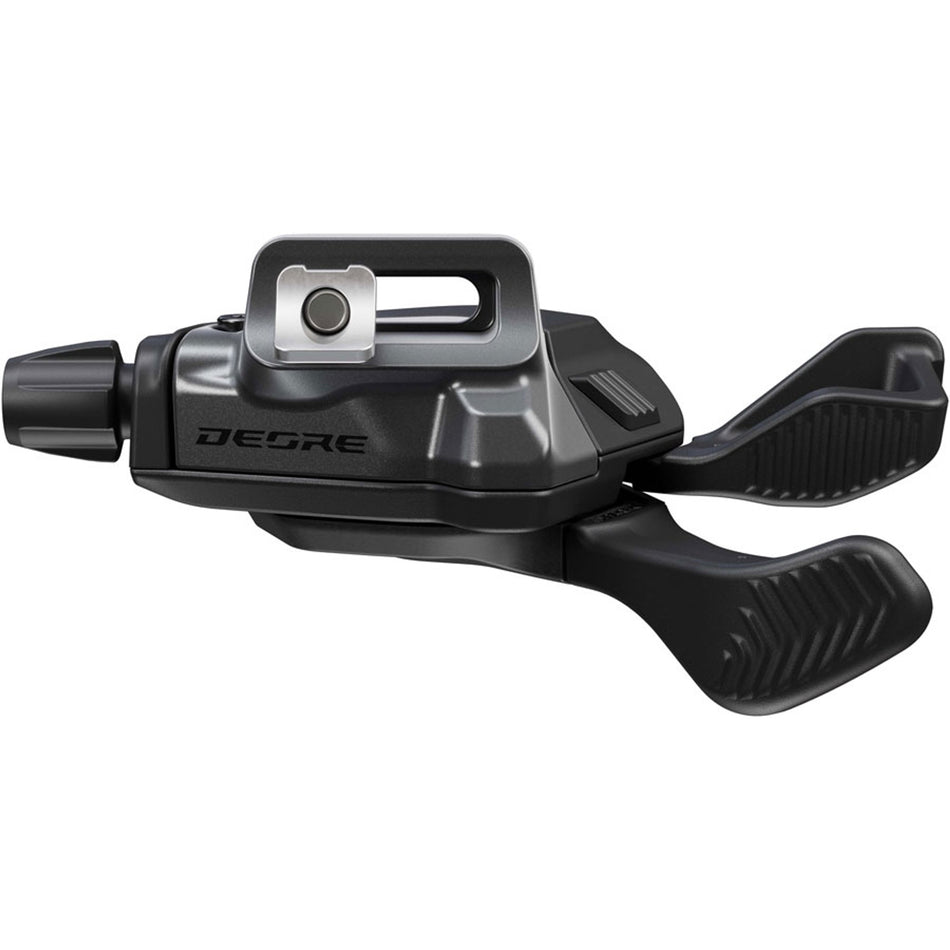 Shimano Deore SL-M6200 right mechanical shift lever for mountain bike gear shifting, showing the ergonomic grip and gear indicator.