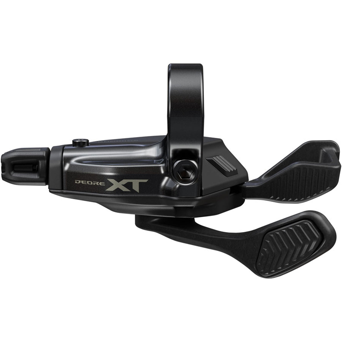 Shimano Deore XT SL-M8230 mechanical shifter with ergonomic grip and gear indicator for mountain bike gear shifting.