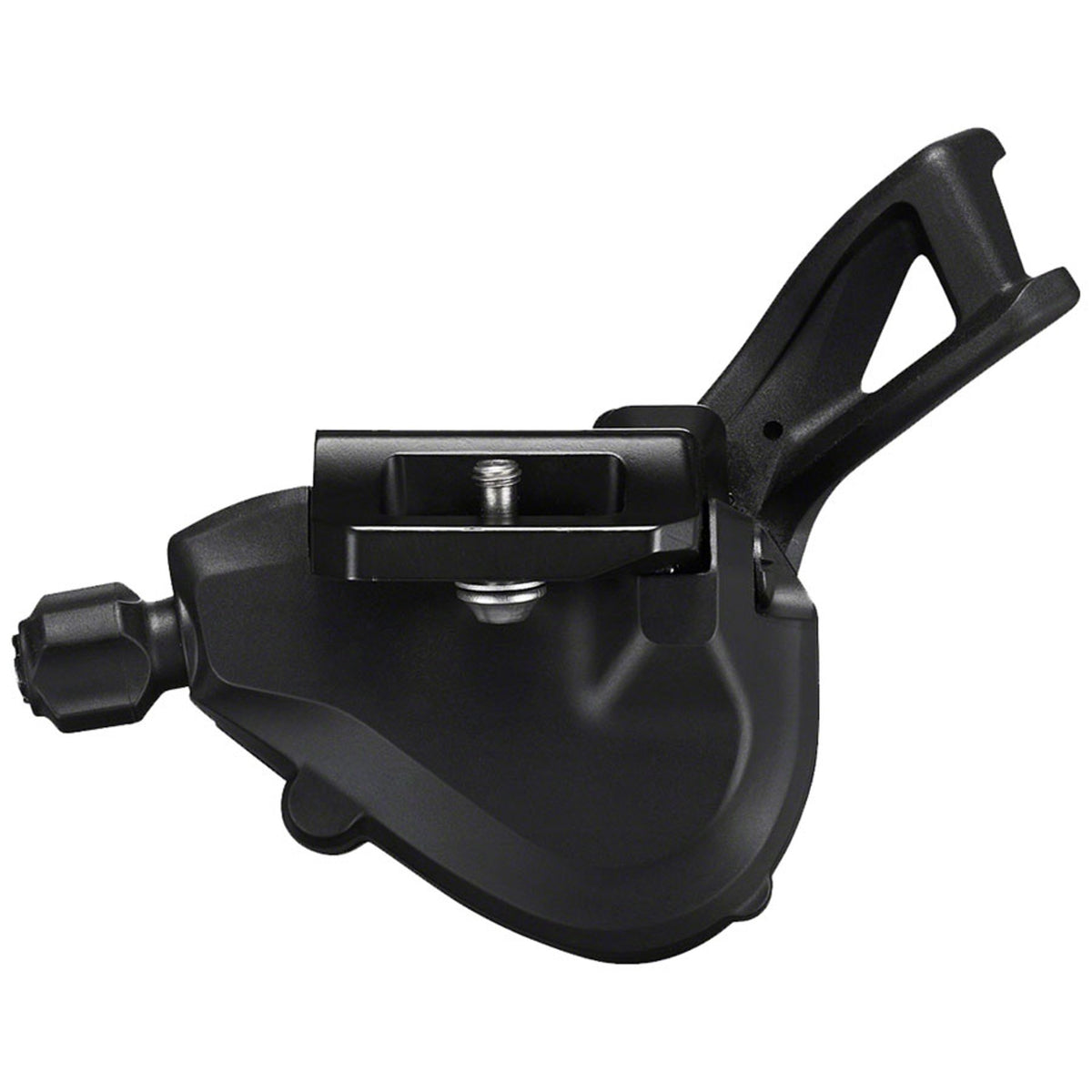 Shimano Deore M5100 left mechanical shifter for mountain bike gear shifting, showing the ergonomic grip and gear indicator.