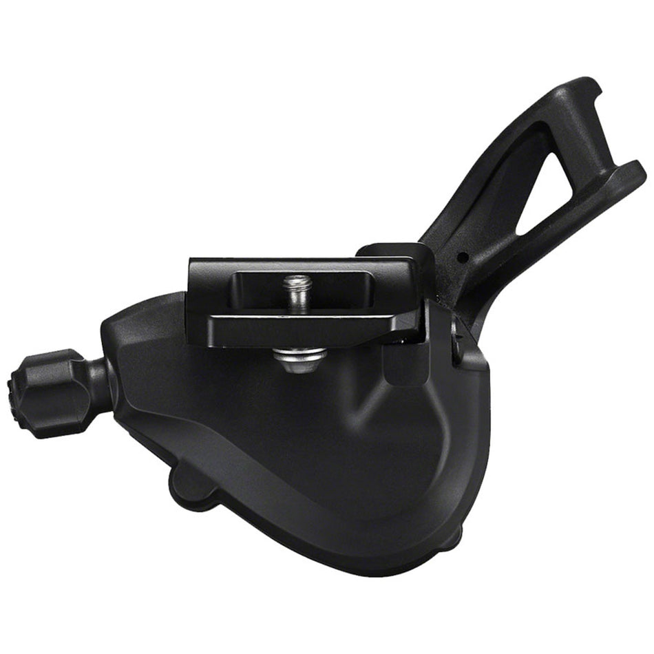 Shimano Deore M5100 left mechanical shifter for mountain bike gear shifting, showing the ergonomic grip and gear indicator.