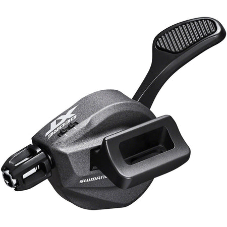 Shimano Deore XT SL-M8100 mechanical shifter for mountain bike gear shifting, black plastic and metal components.