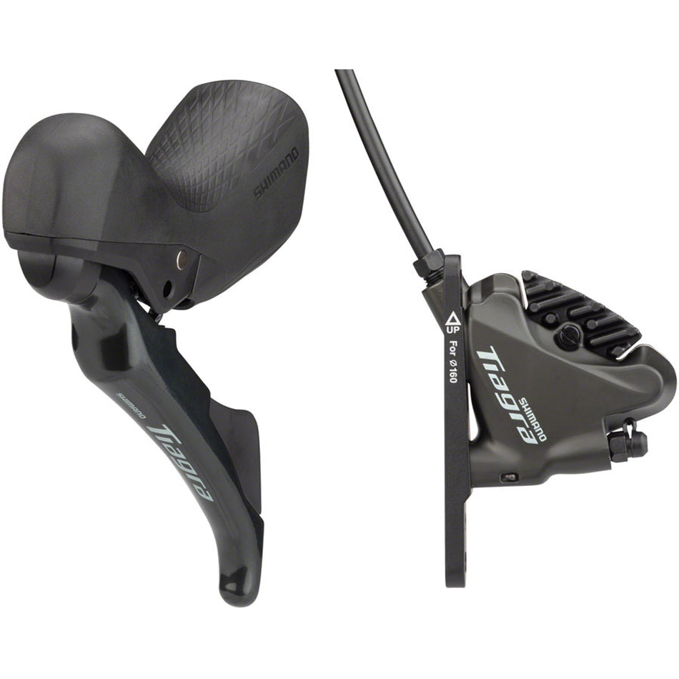 Shimano Tiagra ST-4720 mechanical shift and brake lever for hydraulic disc brakes, shown from side view.