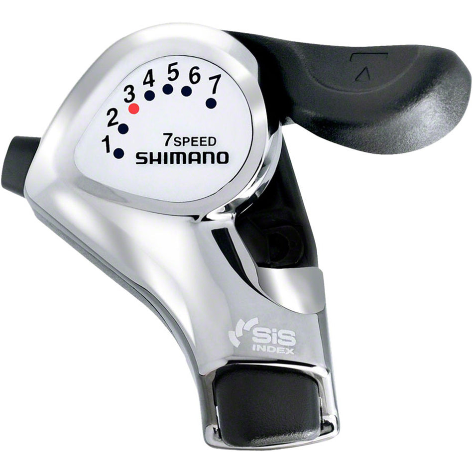 Shimano Tourney SL-FT55 right thumb shifter for mechanical bike gear shifting, featuring ergonomic design and durable construction.