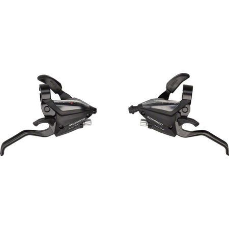 Shimano ST-EF500 brake and shift EZ-fire Plus lever set for mechanical shifters, showing black ergonomic design and control levers.