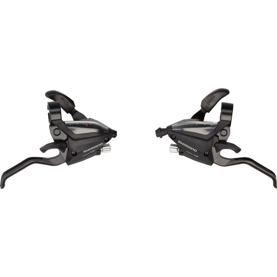 Shimano ST-EF500 brake and shift EZ-fire Plus lever set for mechanical shifters, showing black ergonomic design and control levers.