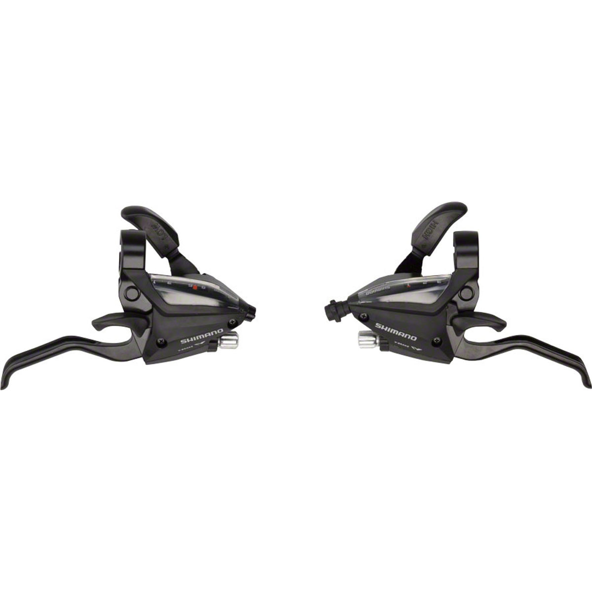 Shimano ST-EF500 brake and shift EZ-fire Plus lever set for mechanical shifters, with black and silver controls on a bike handlebar