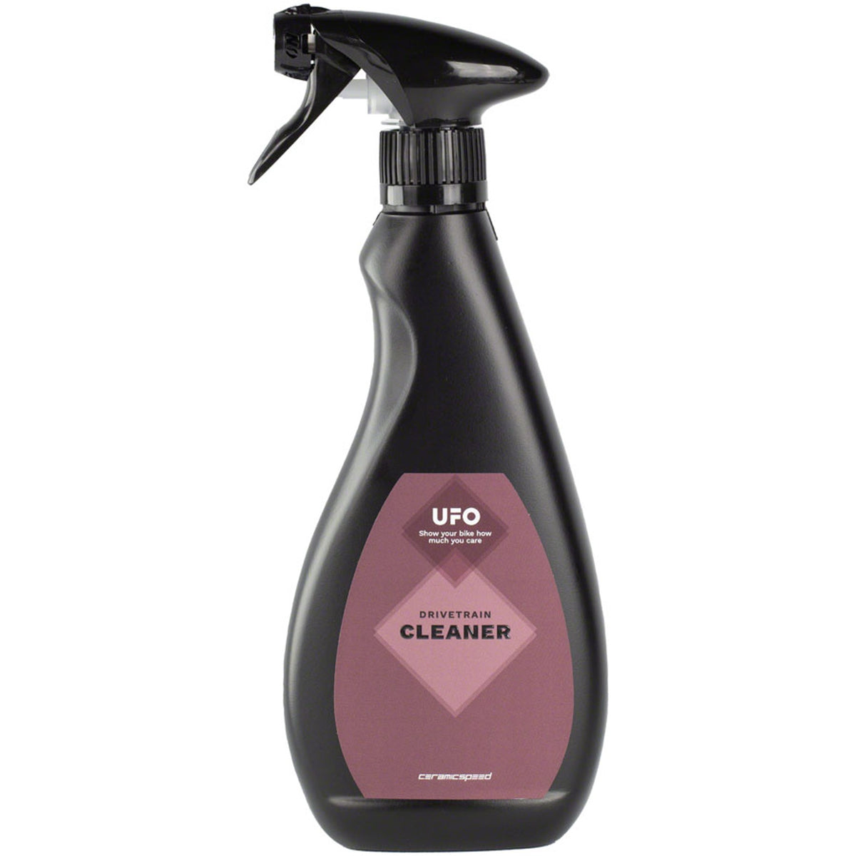 CeramicSpeed UFO Drivetrain Cleaner 500ml bottle for bike chain and drivetrain cleaning, with spray nozzle for easy application.