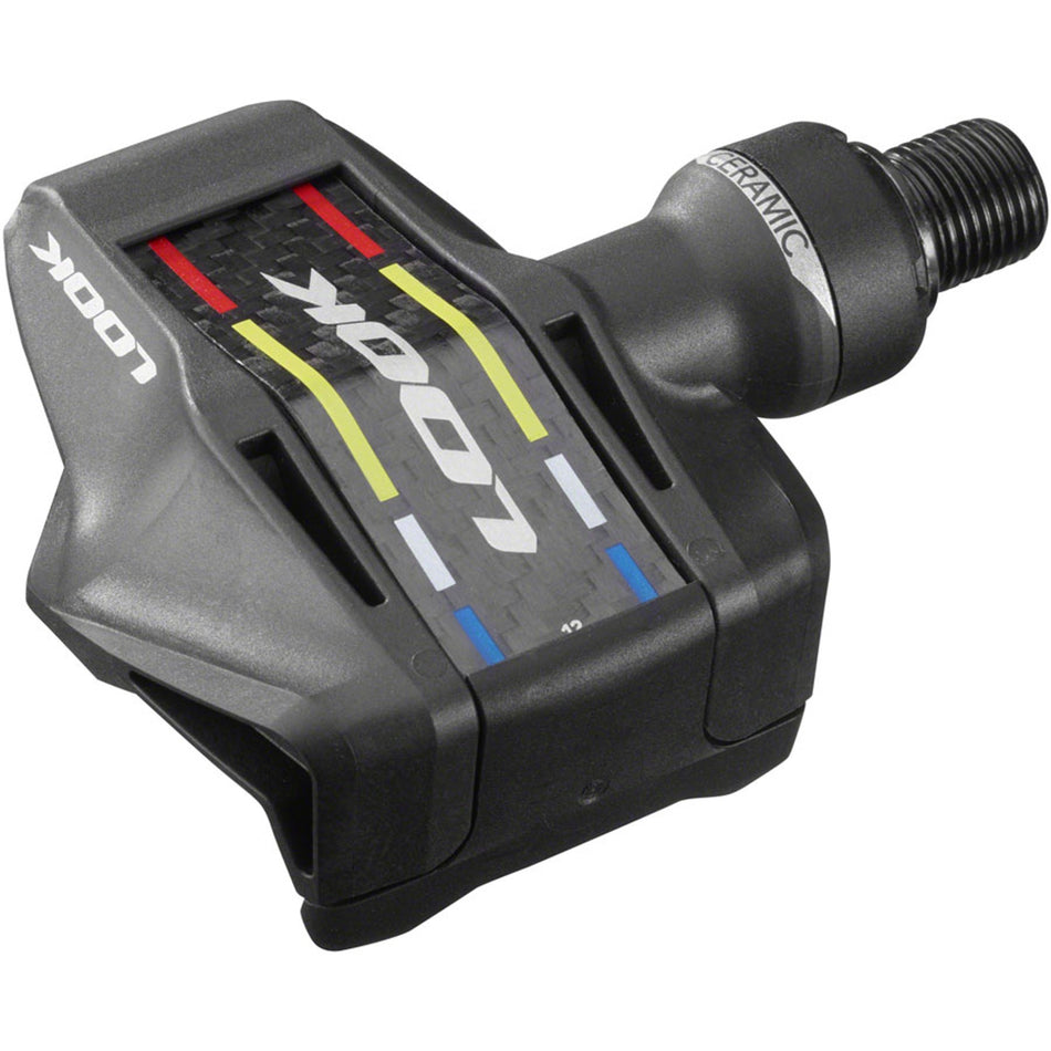 Look Cycle Keo Blade Carbon Ceramic road pedals with black single-sided clipless design, chromoly spindle, 9/16" size, 12Nm torque