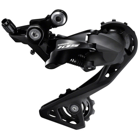 Shimano 105 RD-R7000 rear derailleur for road bikes, showcasing the sleek black component with precise gear shifting mechanism.