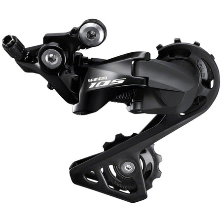 Shimano 105 RD-R7000 rear derailleur for road bikes, showing the sleek black design and mounting mechanism.