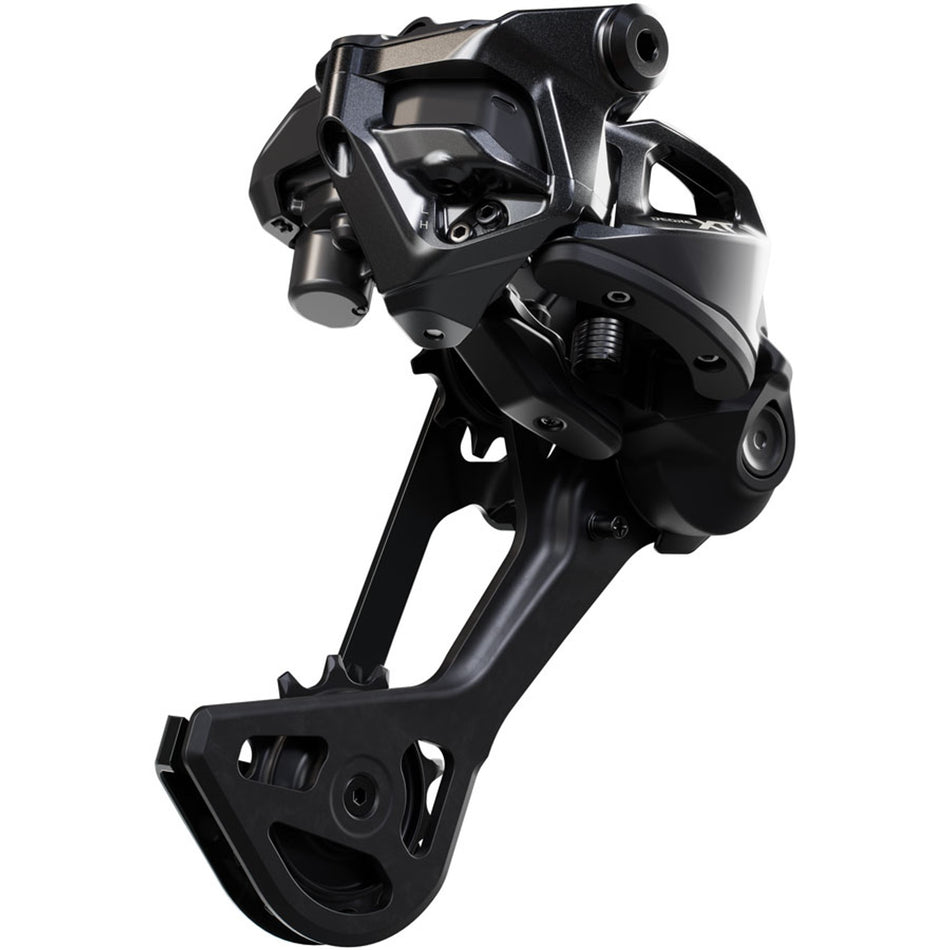 Shimano XT RD-M8260 ebike rear derailleur showcasing its robust design and gear shifting mechanism.