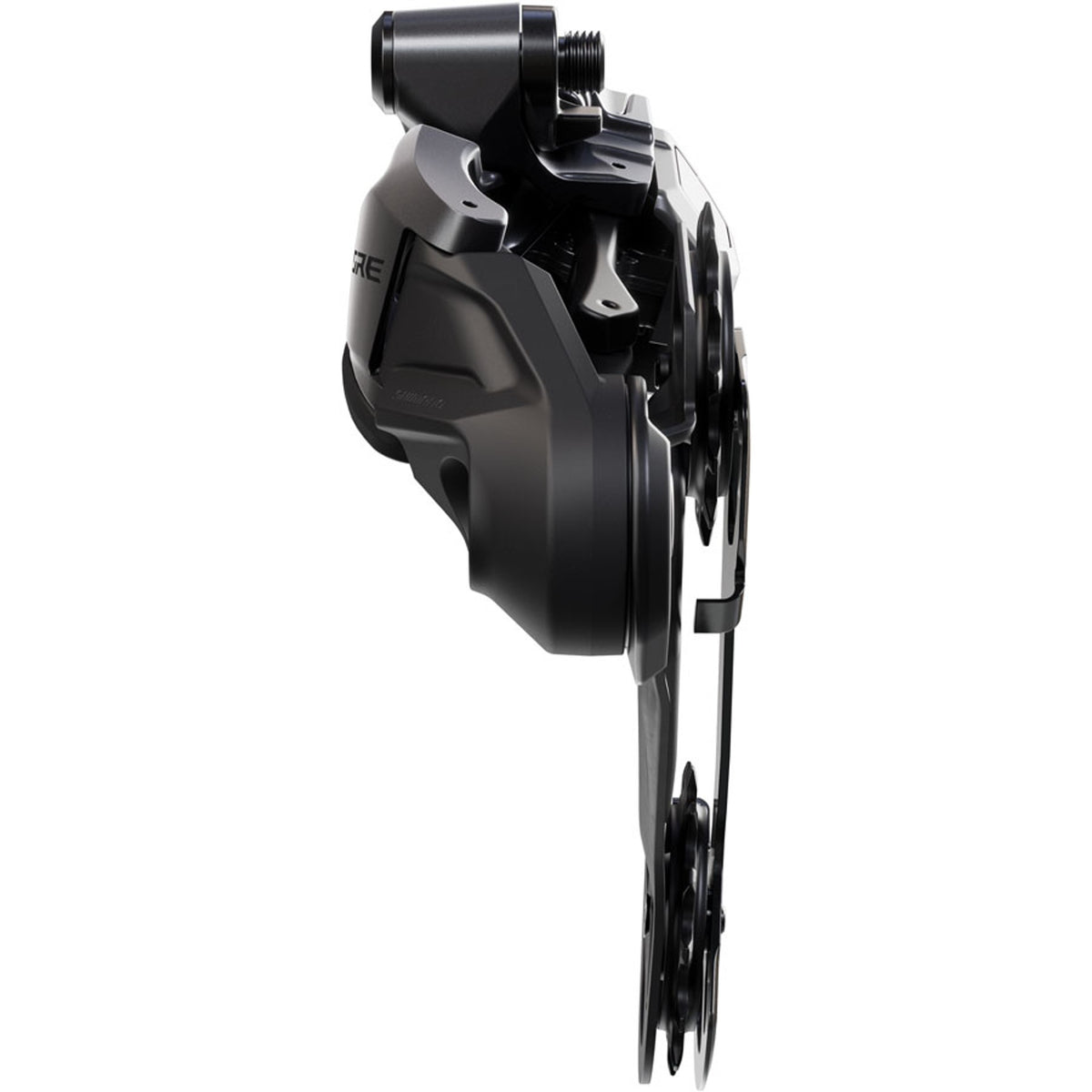 Shimano Deore RD-M6260-12 Di2 wired power 12-speed E-MTB rear derailleur with metal cage and gear adjustment screws.