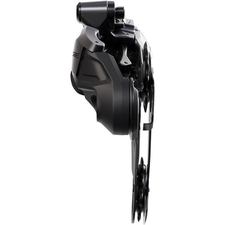 Shimano Deore RD-M6260-12 Di2 wired power 12-speed E-MTB rear derailleur with metal cage and gear adjustment screws.