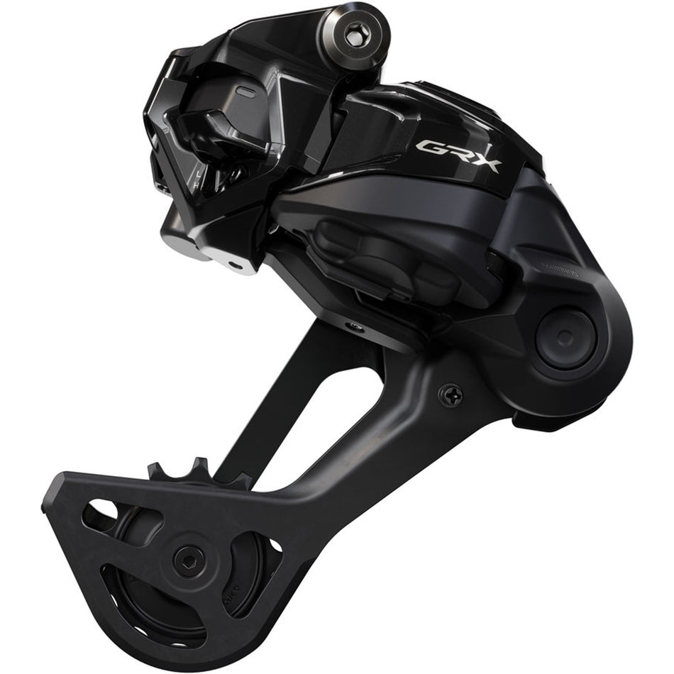 Shimano GRX RD-RX827-SGS Di2 wireless rear derailleur for gravel bikes, showcasing sleek design and precise shifting mechanism.