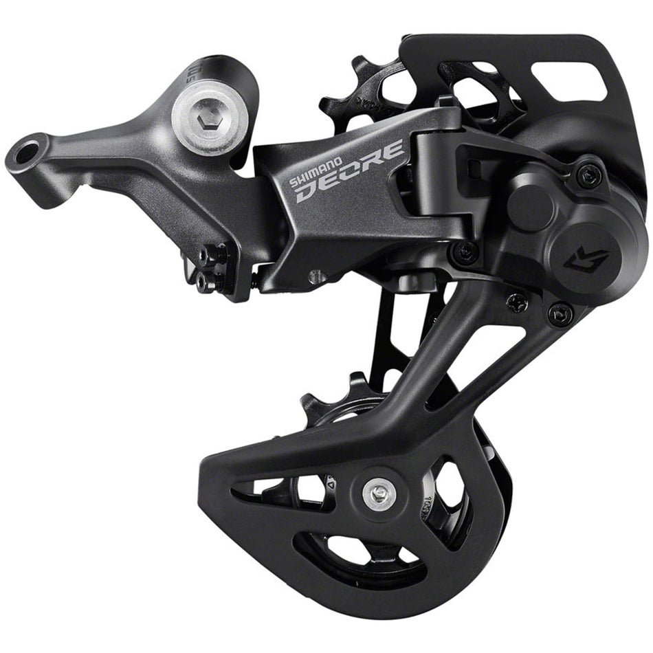 Shimano Deore M5130 10-speed rear derailleur with Shadow+ technology for mountain biking, featuring smooth shifting and chain stability.
