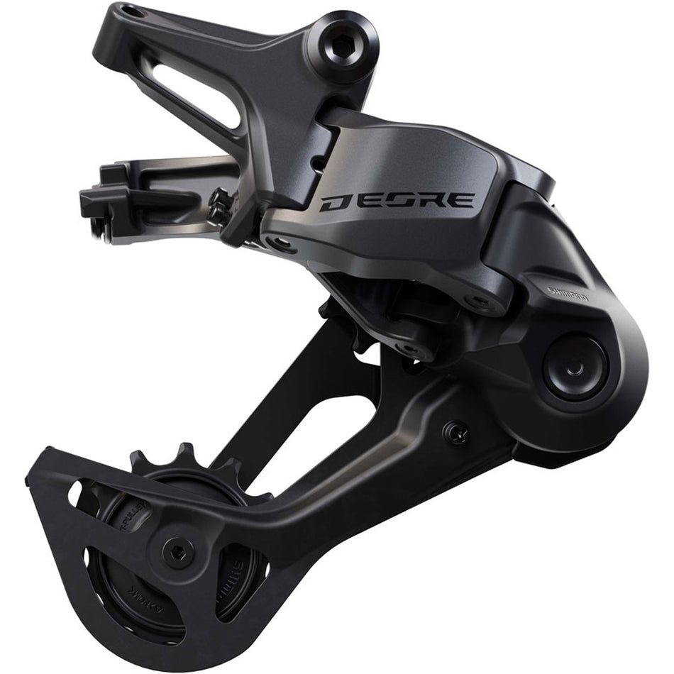 Shimano Deore RD-M7230-SGS rear derailleur mounted on bicycle, showcasing its sleek design and gear adjustment mechanism.