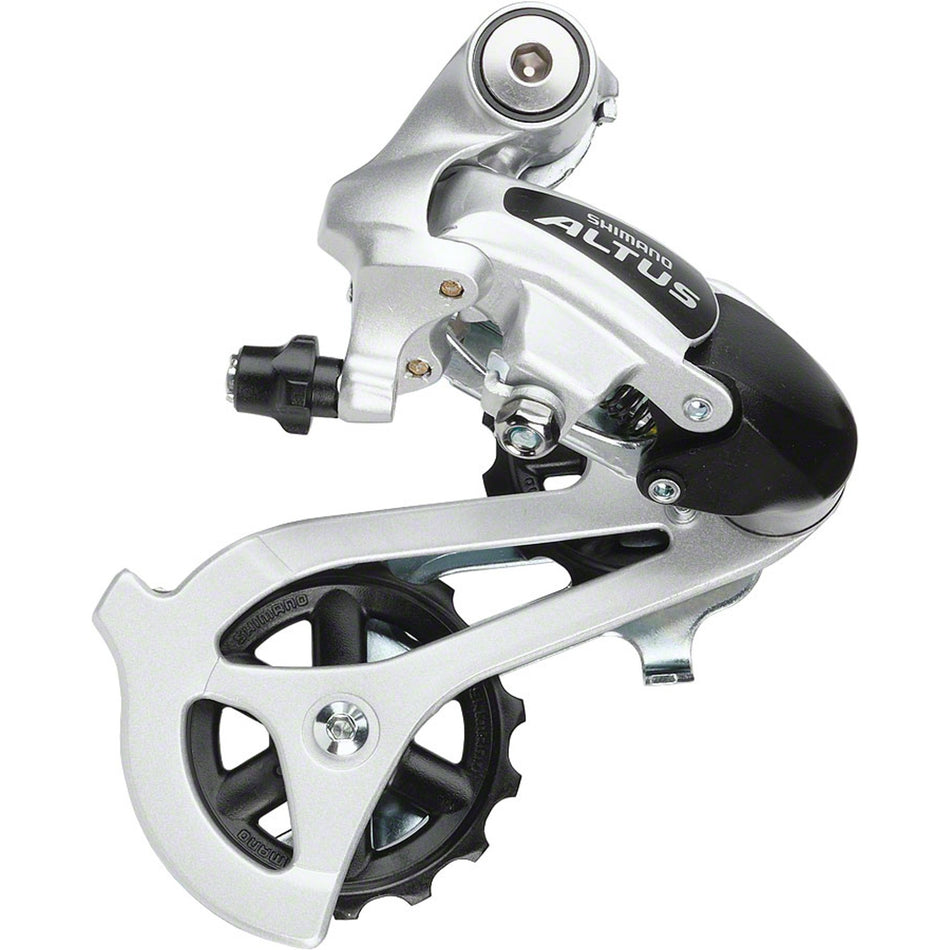 Shimano Altus Smart Cage Rear Derailleur RD3100 mounted on a bicycle, showing the precision gear mechanism and lightweight design