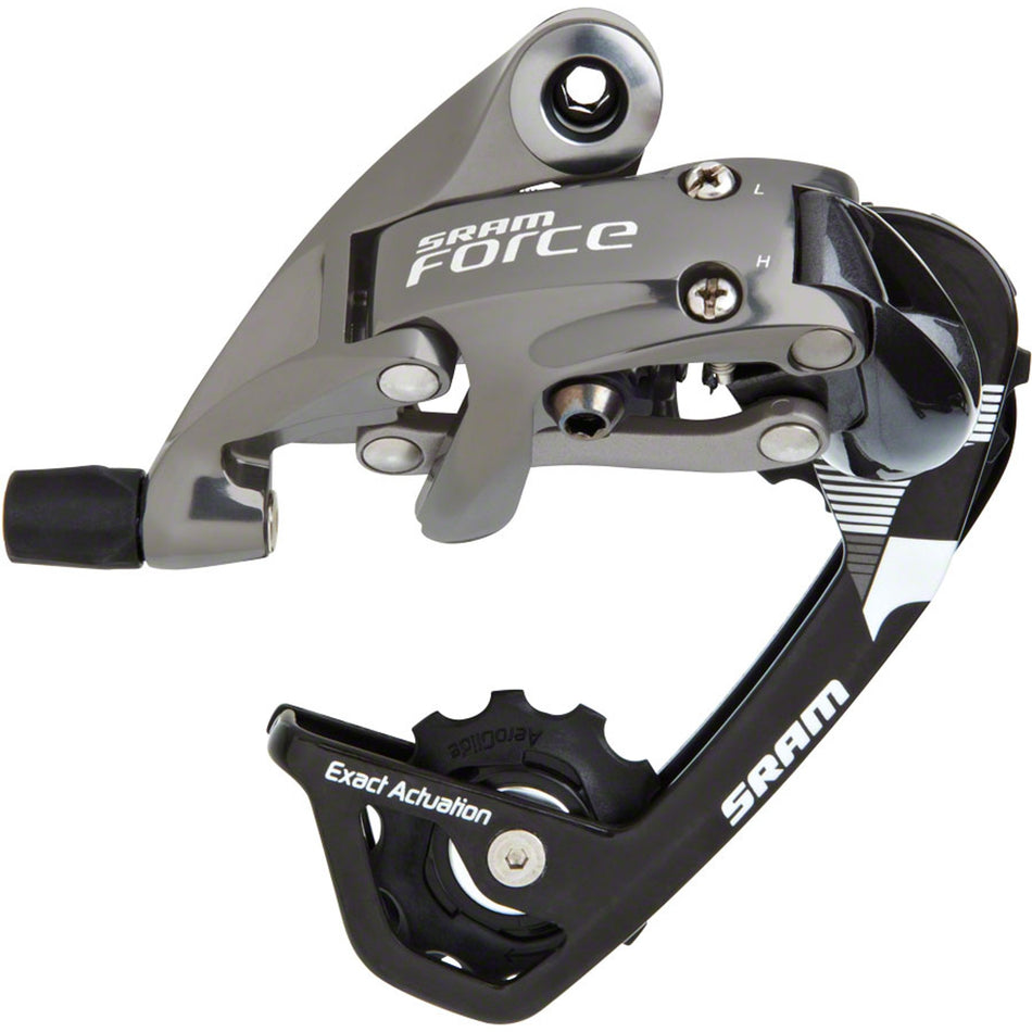 SRAM Force 10-speed rear derailleur, lightweight bicycle component with sleek design and precise shifting mechanism.