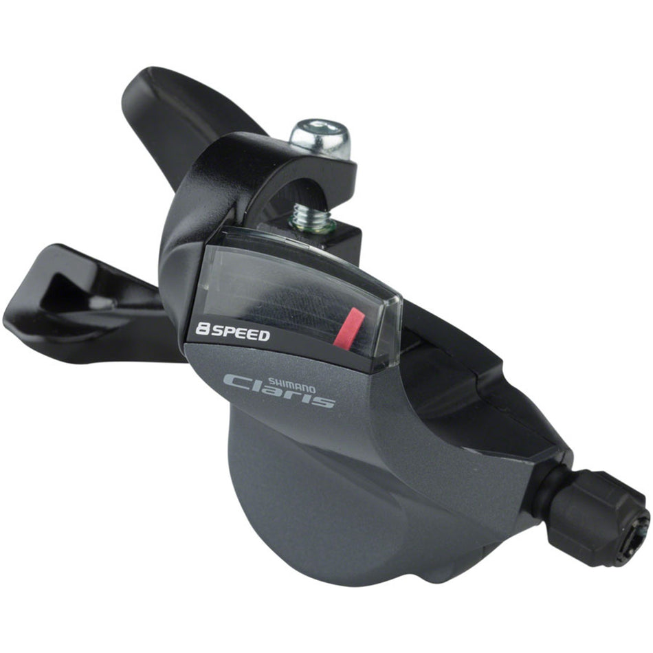 Shimano Claris SL-R2000 right gear shifter for mechanical bike gear shifting, shown from the side with visible branding.
