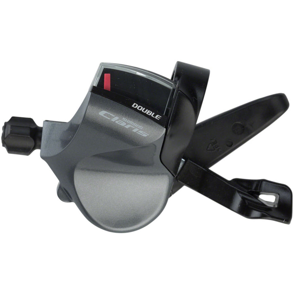 Shimano Claris SL-R2000 left shifter for mechanical bike gear shifting, shown in a close-up image.