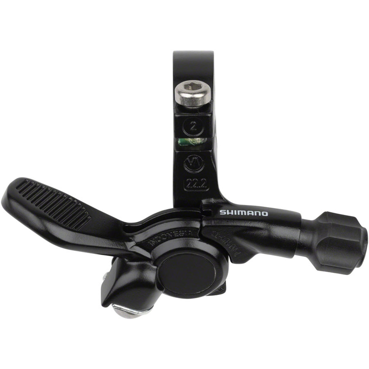 Shimano SL-MT500 dropper seat post remote lever for mountain bike seatpost adjustment, showing ergonomic design and branding.