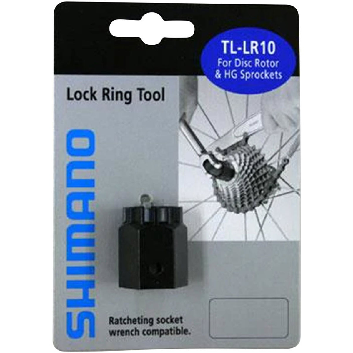 Shimano cassette lockring tool for removing and installing cassette and freewheel components on bicycles.