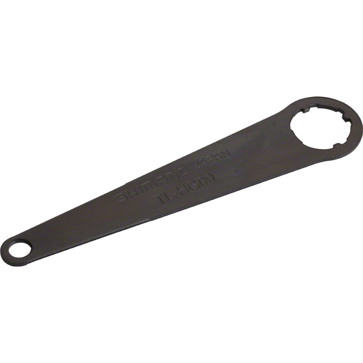 Shimano cassette lockring tool for removing and installing cassette and freewheel components on bicycles.