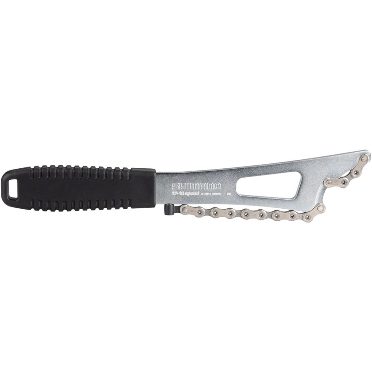 Shimano Chain Whip tool for cassette and freewheel removal, featuring a sturdy handle and reinforced chain for secure grip.