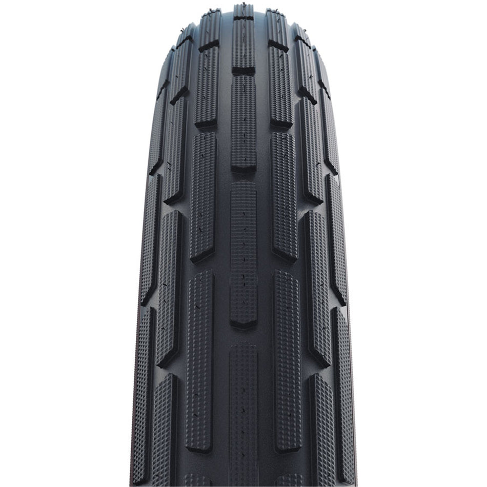 Schwalbe Motion Fat Frank cargo and urban tire in black and reflex with green accents, clincher wire design, suitable for city riding.