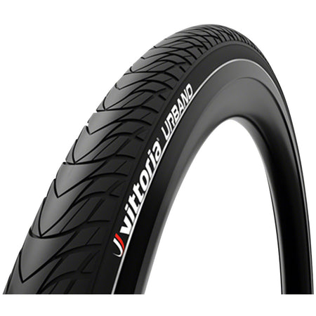Vittoria Urbano Wire Clincher Cargo and Urban tire in black with tread pattern suitable for city commuting and cargo bikes.