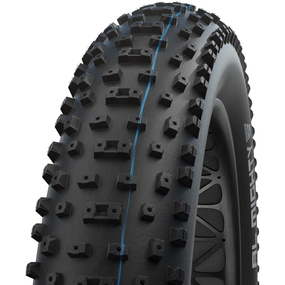 Schwalbe Al Mighty MTB tire from Evolution Line with Addix Speed Grip, 26x4.80, tubeless-ready, black folding clincher for mountain biking.