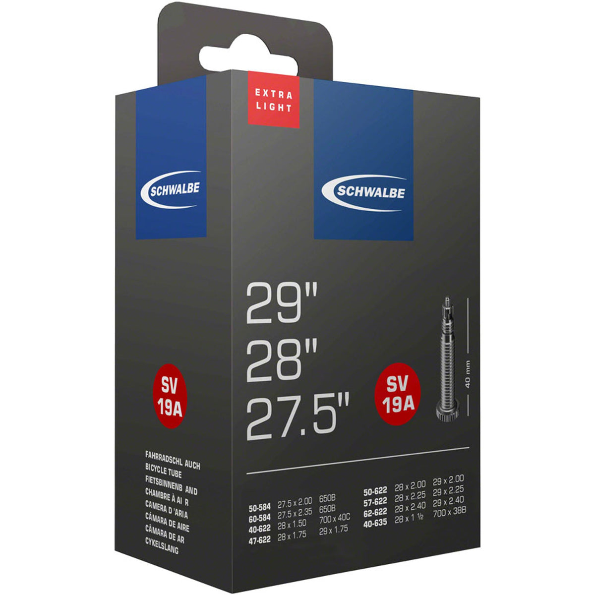 Schwalbe extra light tube for bicycle tires, compact and lightweight, shown in image TU0140.