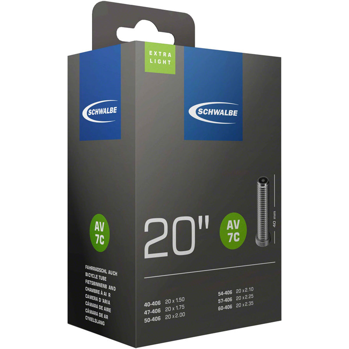Schwalbe extra light tube for bicycles, showing a close-up of the slim, high-quality inner tube with valve in a natural setting