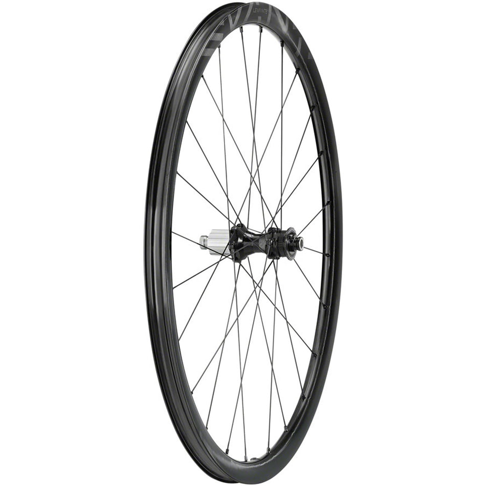 Campagnolo Levante rear gravel wheel with black alloy rim and spokes, designed for durable off-road cycling.