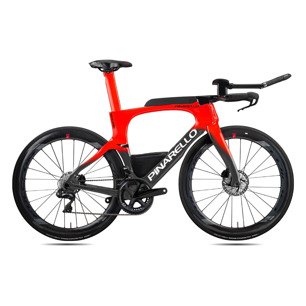 Pinarello Bolide TR triathlon and TT frameset showing aerodynamic frame design with carbon construction and integrated components.