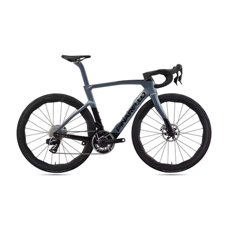 Pinarello MY26 Dogma F Red AXS E1 PM performance road bike with lightweight grey frame and advanced drivetrain components.