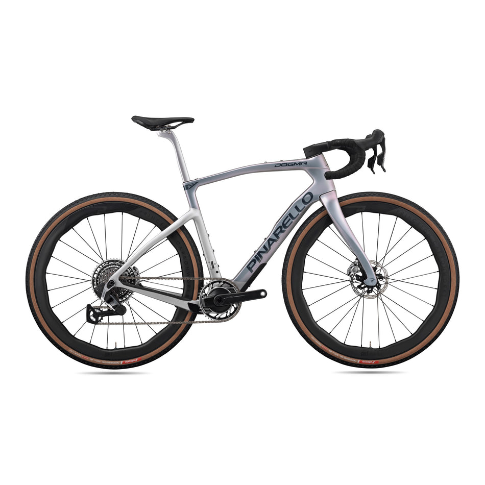 Pinarello Dogma GR gravel bike with SRAM Red XPLR 1x13 drivetrain and Princeton Grit 4540 tires, designed for cyclocross and gravel riding.