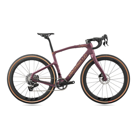 Pinarello MY26 Grevil F7 Force AXS gravel bike with purple carbon frame and 45mm tires, designed for gravel and cyclocross riding.