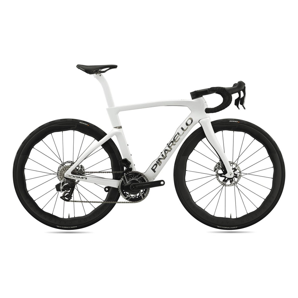 Pinarello MY25 Dogma F performance road bike with red AXS E1 PM components, sleek frame, and advanced cycling design.