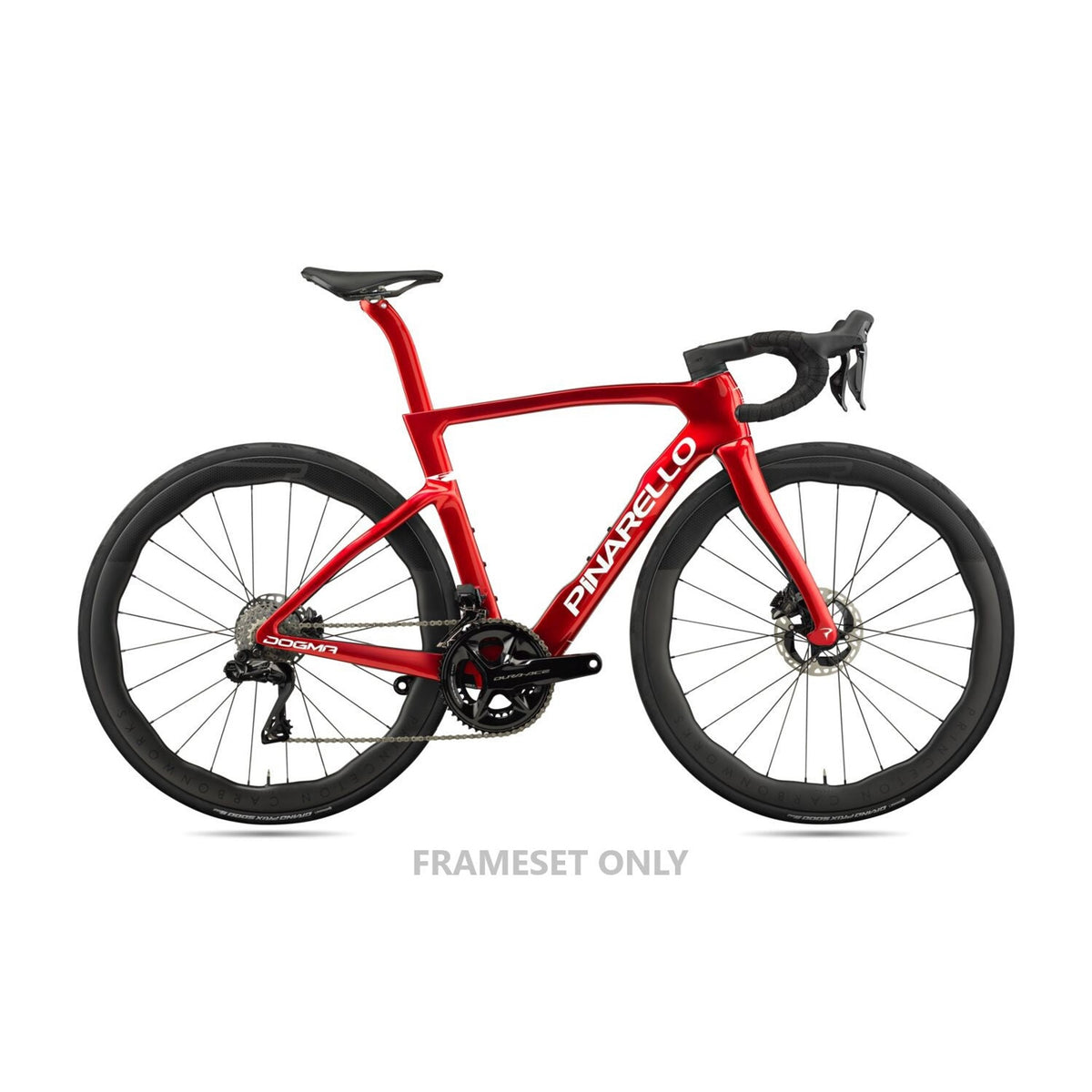Pinarello MY25 Dogma F Disc road frameset with aerodynamic design and lightweight carbon frame, suitable for high-performance cycling.