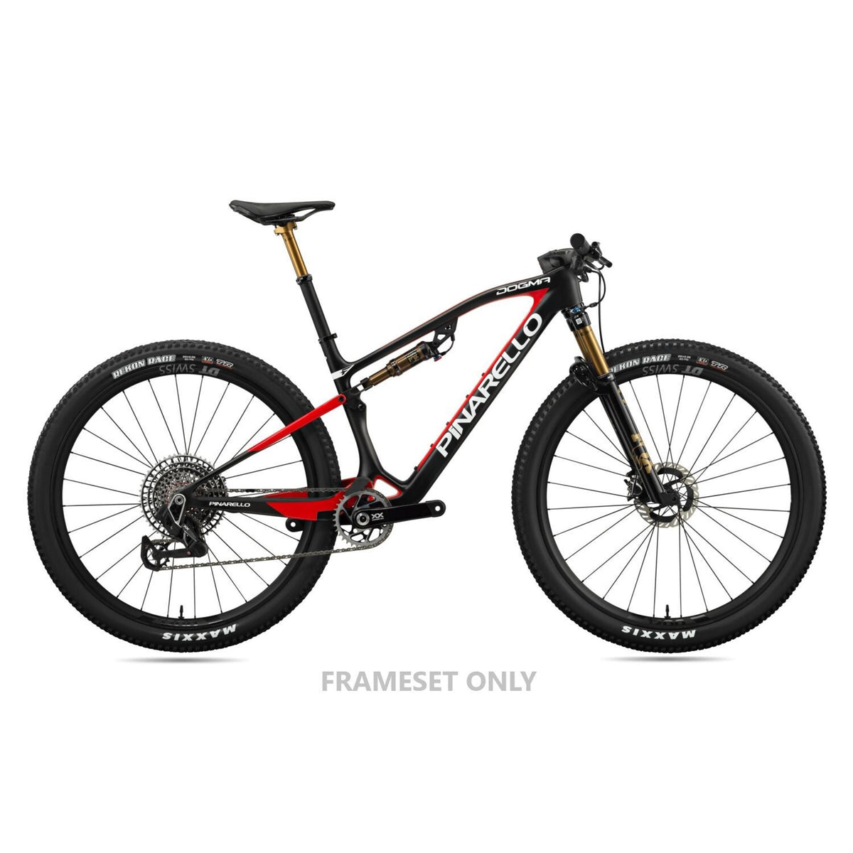 Pinarello Dogma XC mountain bike frameset with lightweight design, featuring XTR components and DT Swiss wheels in an outdoor setting.