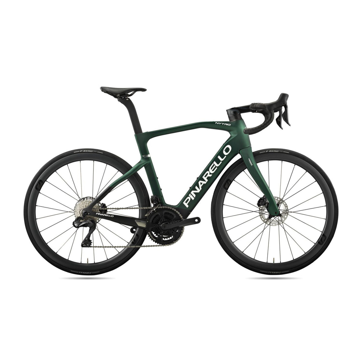 Pinarello Nytro Road E7 Disc E-Road bike with Ultegra Di2 electronic shifting and disc brakes, shown in a sleek black design.