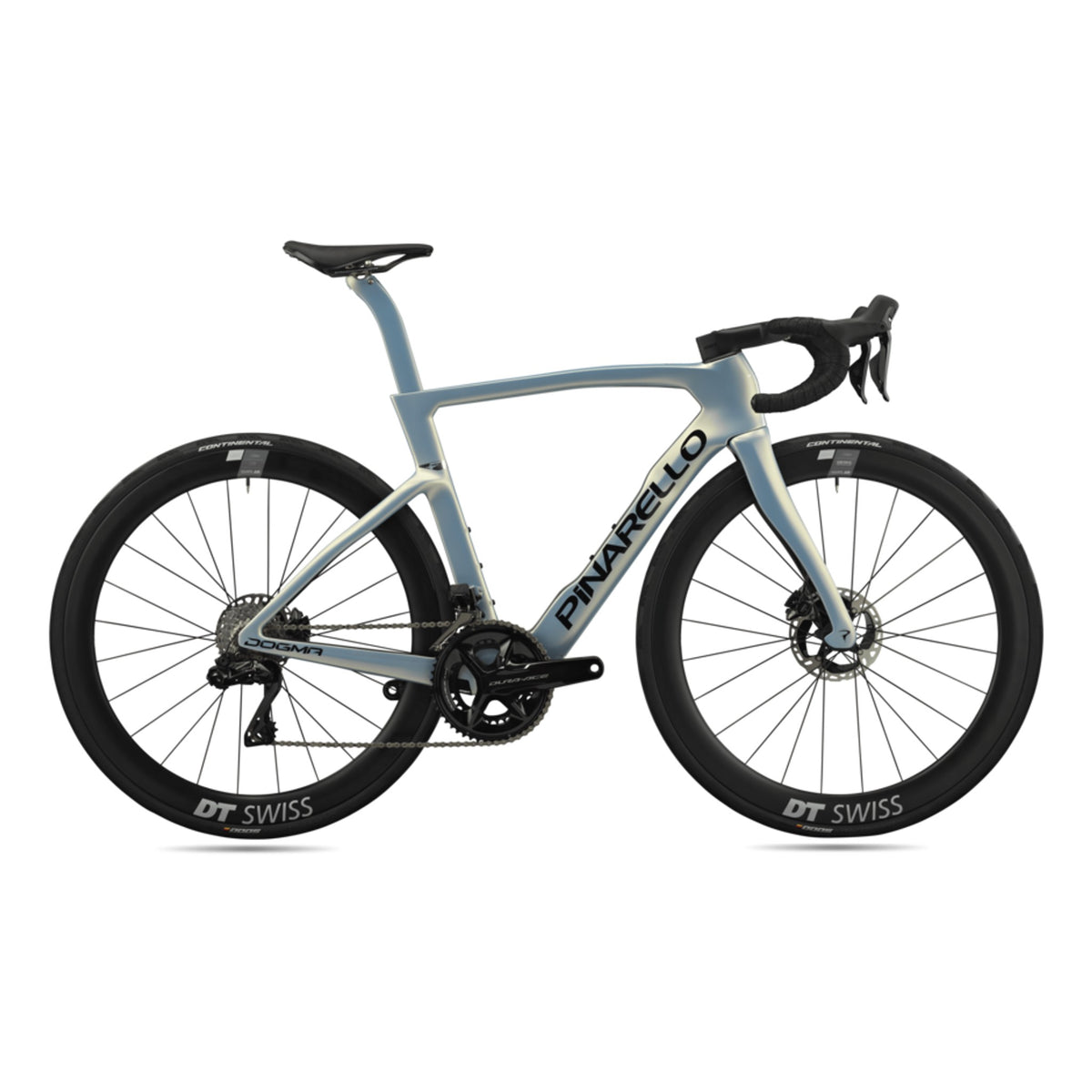 Pinarello MY25 Dogma F performance road bike with Dura Ace Di2 PM and Peak 4550 wheelset, detailed view of frame and components.