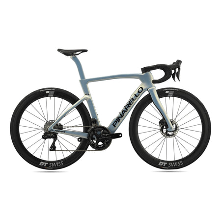 Pinarello MY25 Dogma F performance road bike with Dura Ace Di2 PM and Peak 4550 wheelset, detailed view of frame and components.