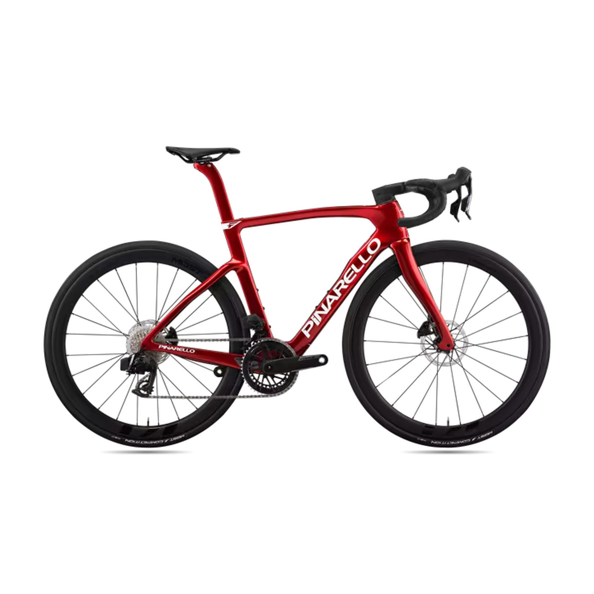 Pinarello F7 Force AXS ultrafast performance road bike in starry red with sleek frame and advanced drivetrain components.