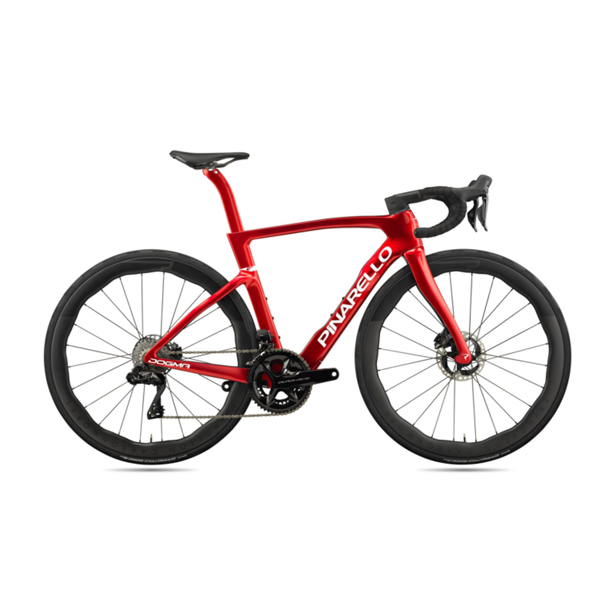 Pinarello MY25 Dogma F performance road bike with Dura Ace Di2 PM, featuring sleek design and advanced cycling components.