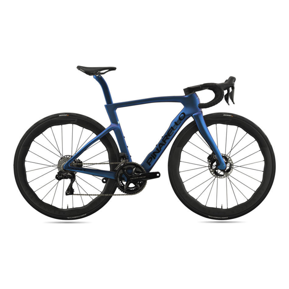 Pinarello MY25 Dogma F road bike with Dura Ace Di2 PM, featuring high-performance racing frame and sleek carbon design.