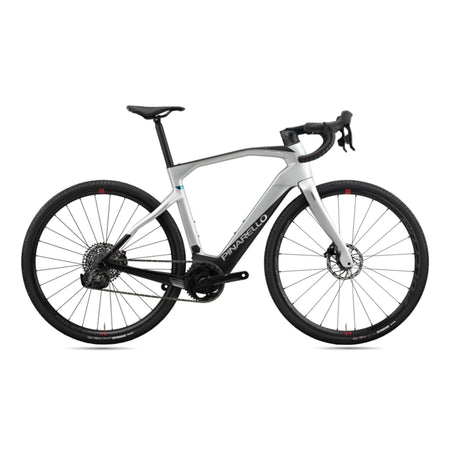 Pinarello Nytro Gravel E5 Disc e-Gravel bike with Rival AXS XPLR groupset and disc brakes, shown from side view.