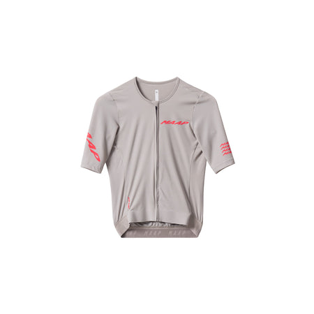 MAAP Pro Emerge short sleeve jersey flat lay in red, black, and white color block design