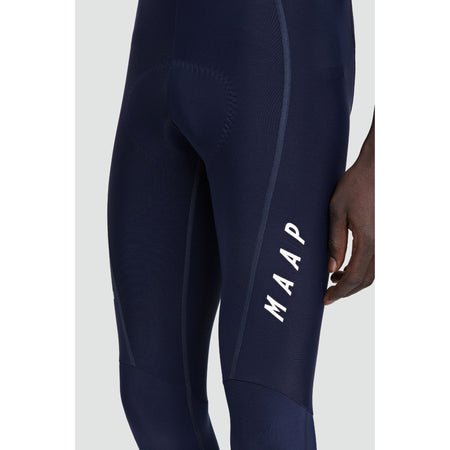 MAAP Team Evo Thermal Bib Tight in navy with padded cycling bib design shown from the side